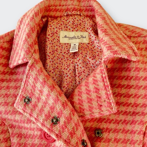 Vintage ABERCROMBIE & FITCH Wool Plaid Jacket Blazer Legally Blonde Y2K Pink M - Picture 4 of 10